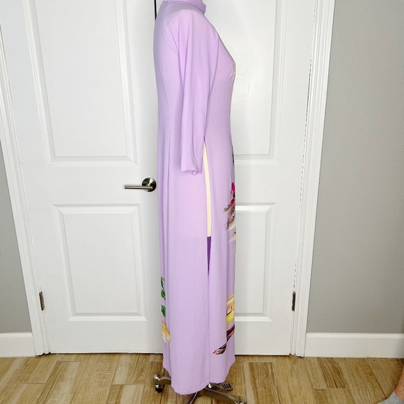 Vintage Vietnamese Áo Dài – Hand-Painted Lavender Dress Top 🌸 Fits a Small - Picture 2 of 9